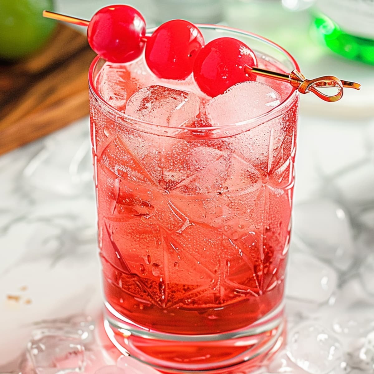 Homemade dirty shirley cocktail in a glass of ice