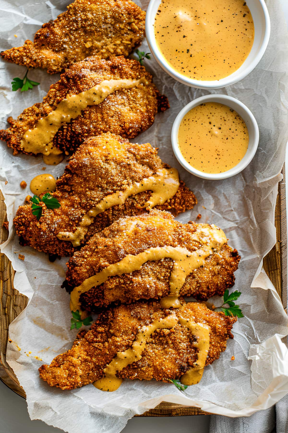 Juicy and golden homemade fried chicken cutlets