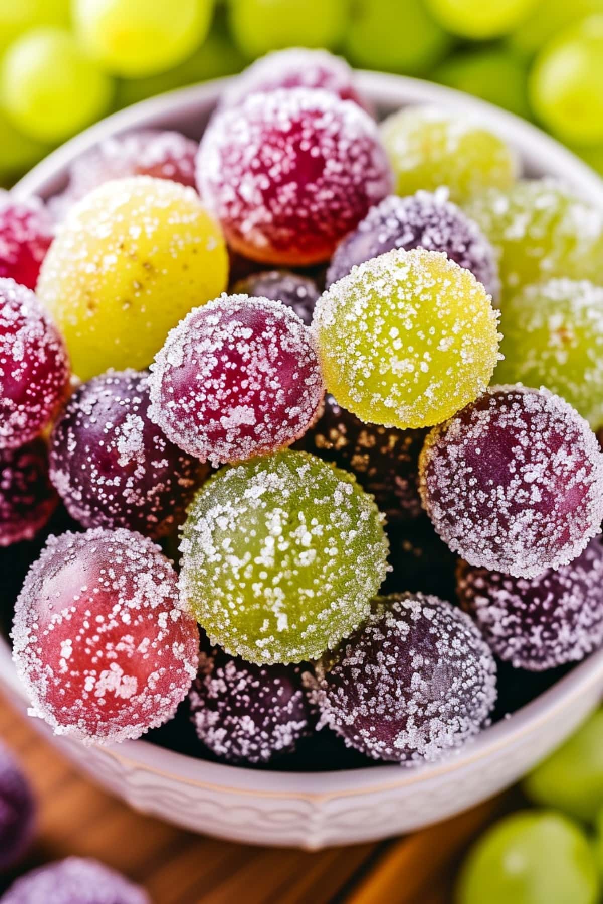 Homemade sweet candied grapes in a bowl