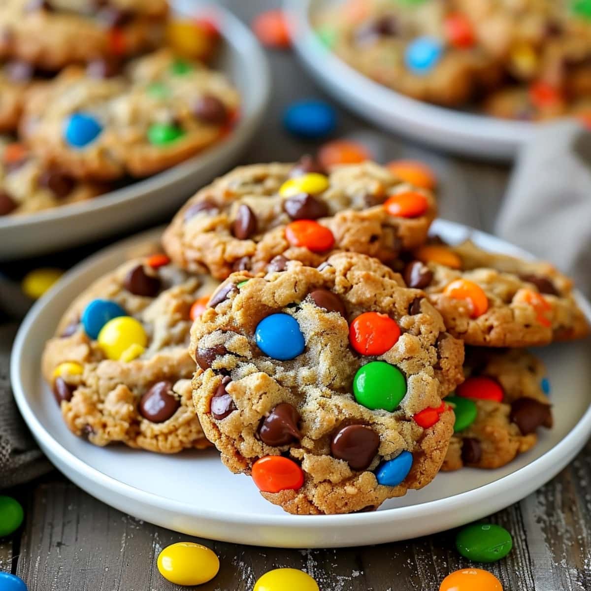 Sweet, salty and chewy monster cookies with M&M candies and chocolate chips