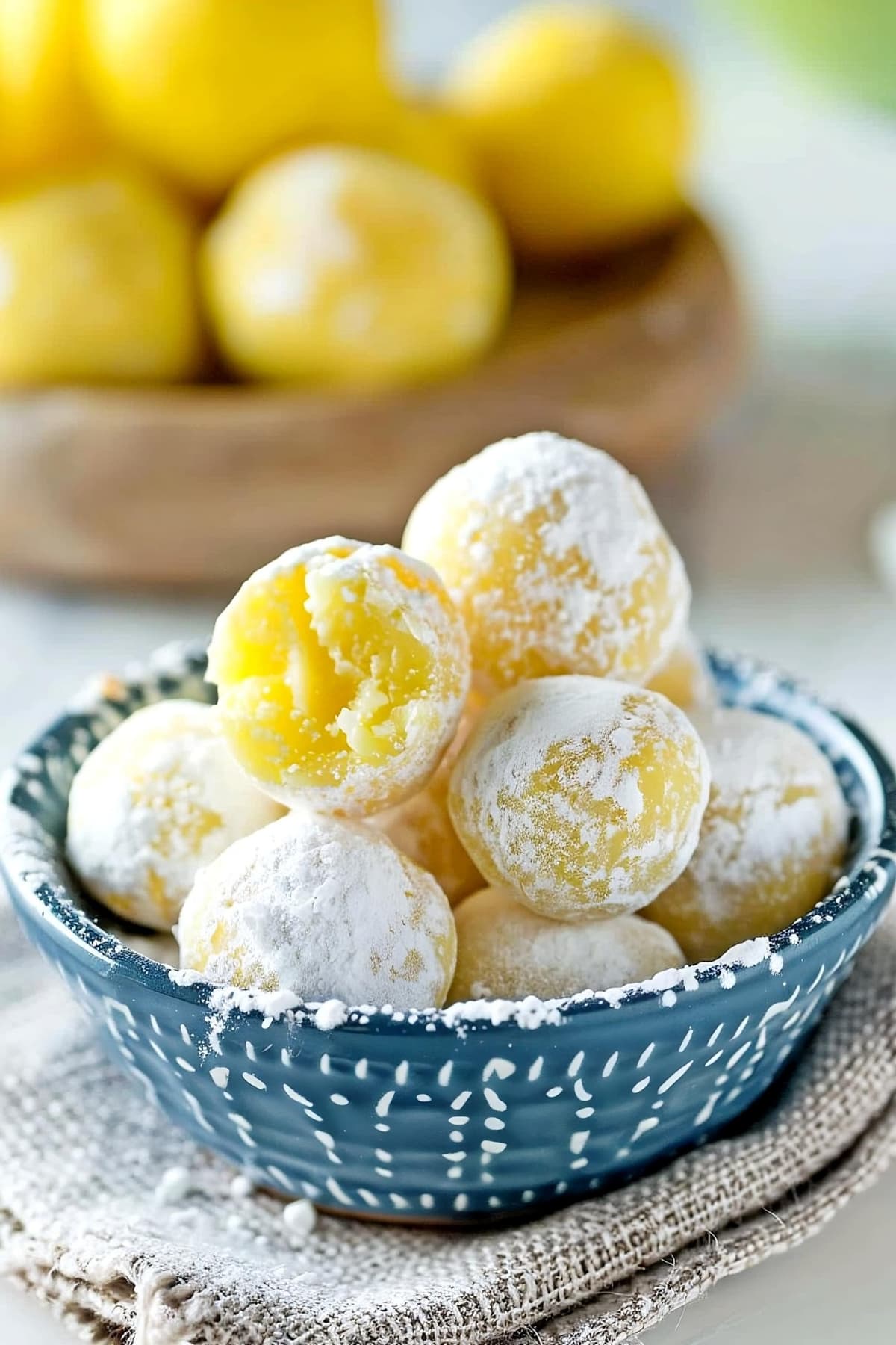 Sweet and lemon white chocolate lemon truffles in a bowl