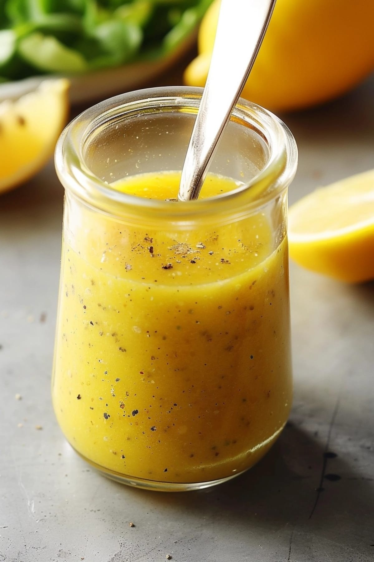 Lemon vinaigrette dressing in a jar