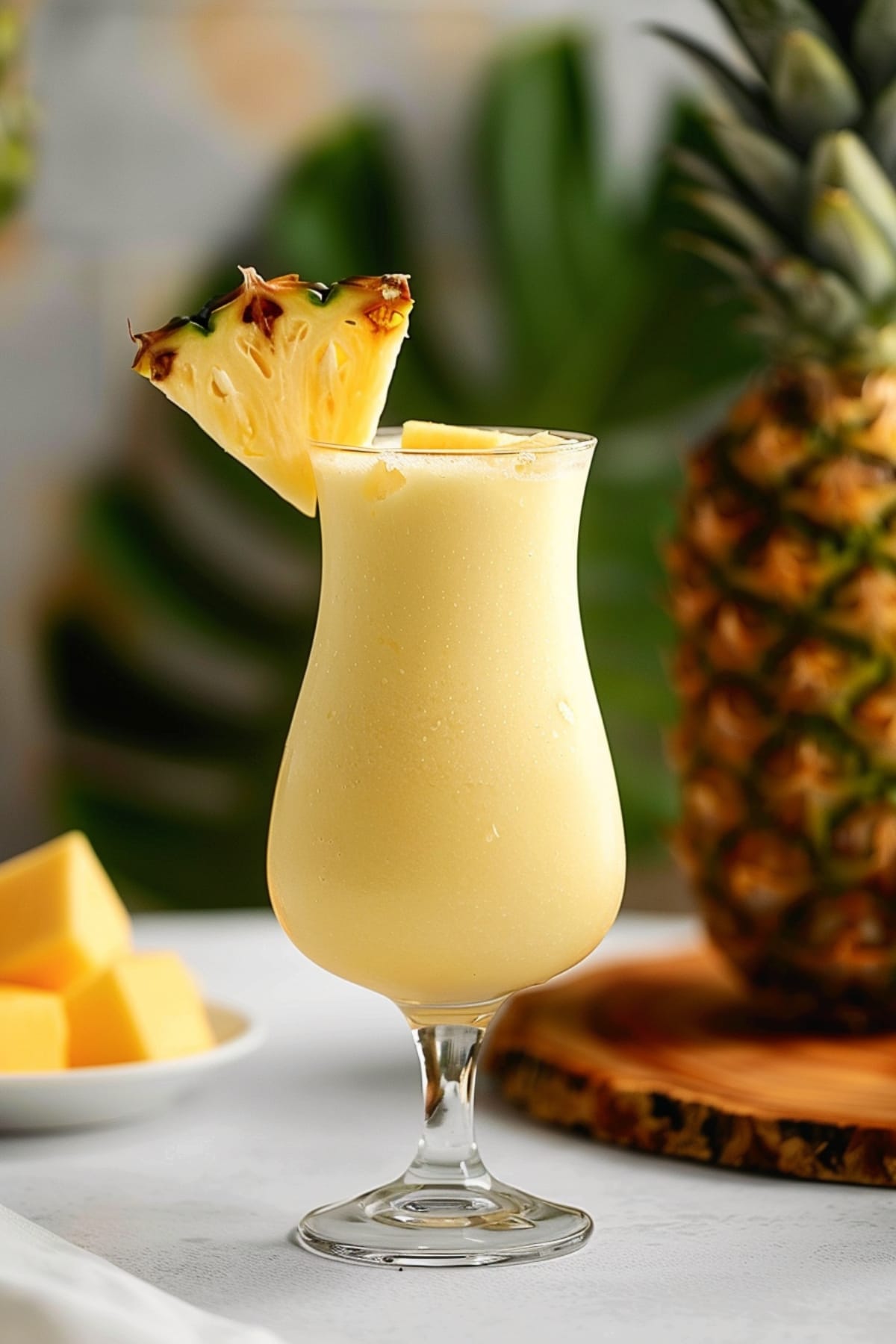 Light, creamy and refreshing homemade pina colada in a glass