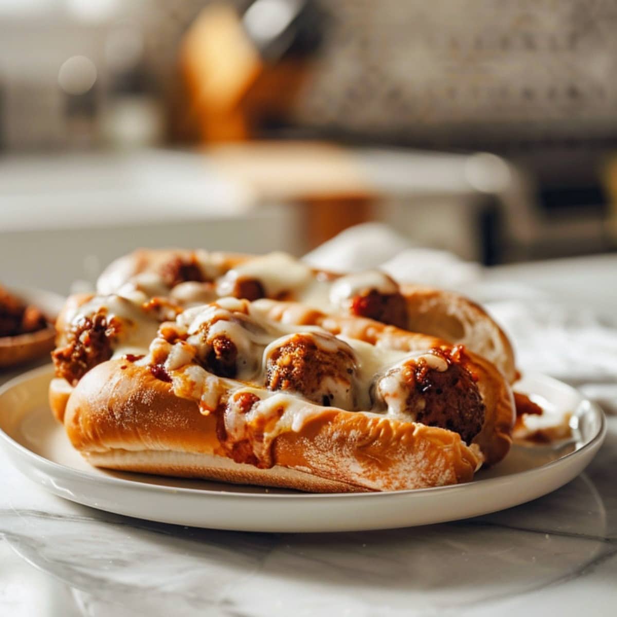 Two Meatball Subs on a Plate