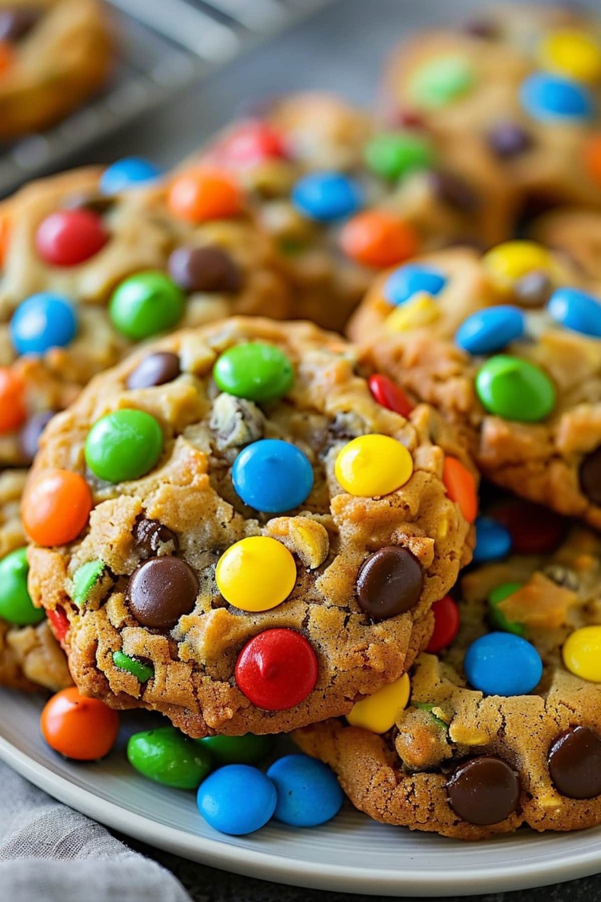 Freshly baked monster cookies, a crunchy and chewy snack or dessert
