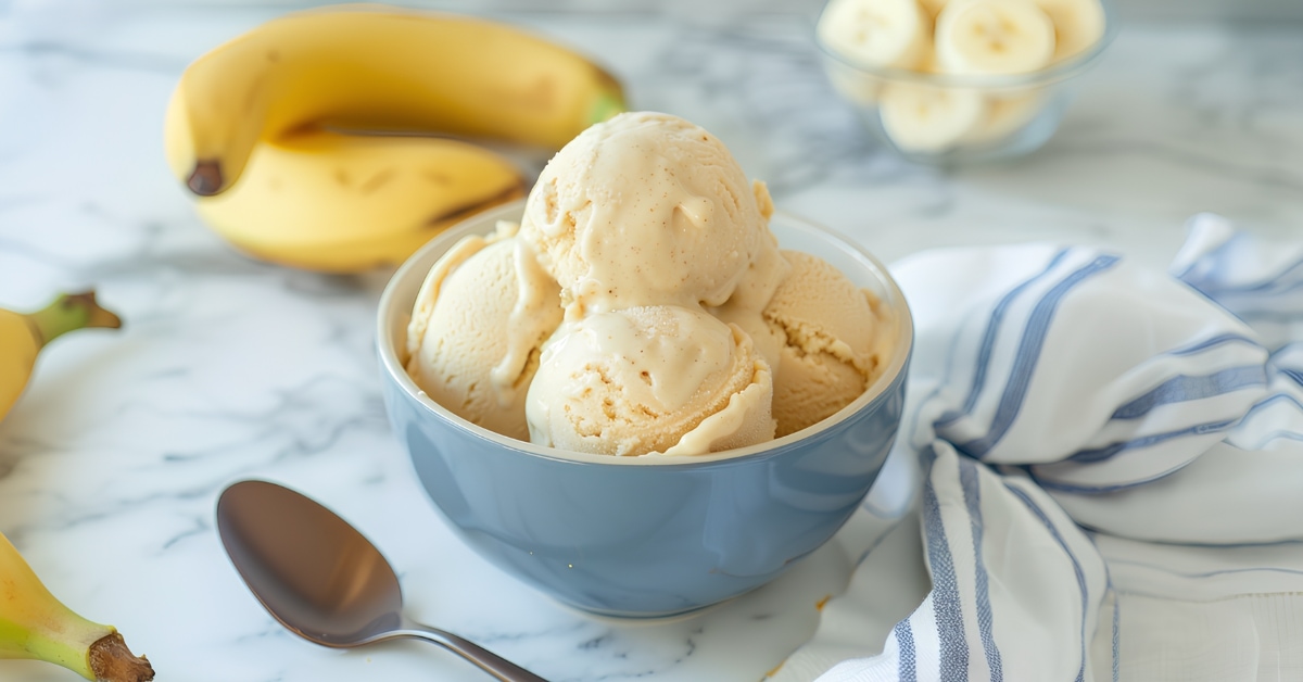 A bowl filled with mouth-watering and sweet banana ice cream