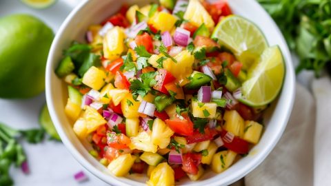 Homemade Pineapple Salsa with Tomatoes and red Onions