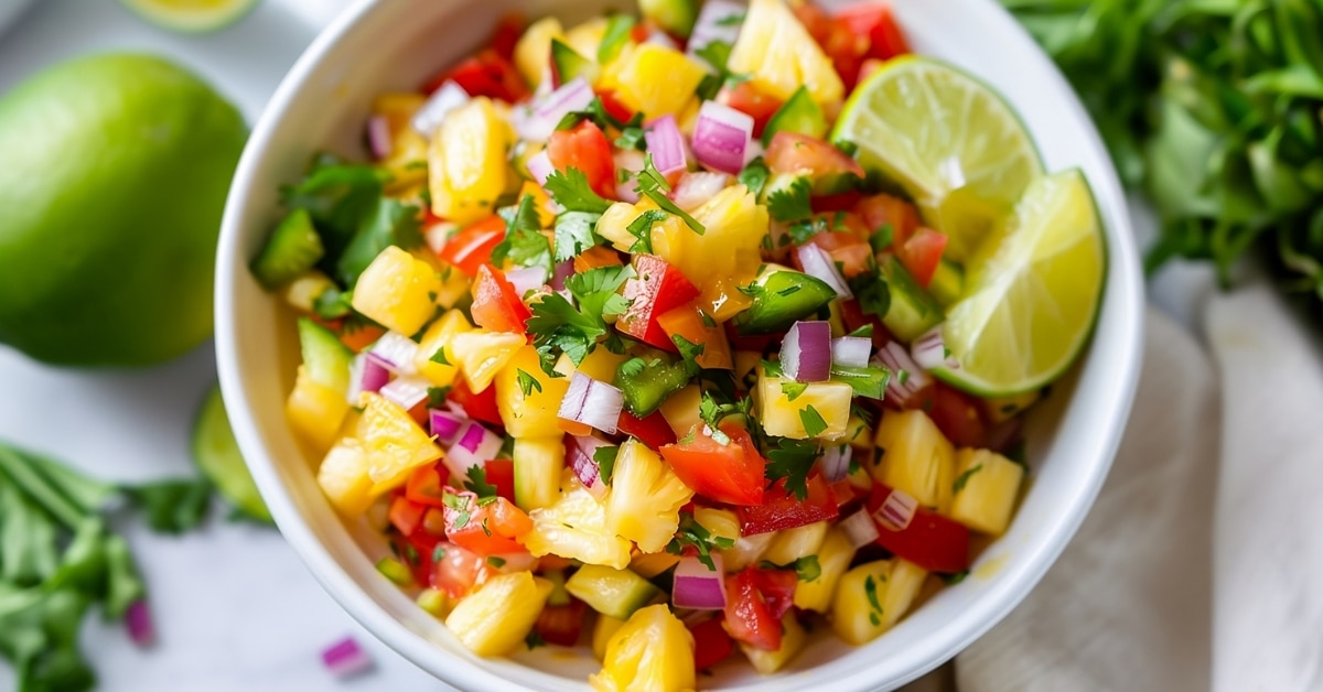 Homemade Pineapple Salsa with Tomatoes and red Onions