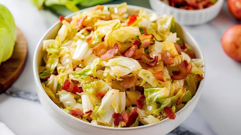 Savory and crispy homemade fried cabbage in a bowl