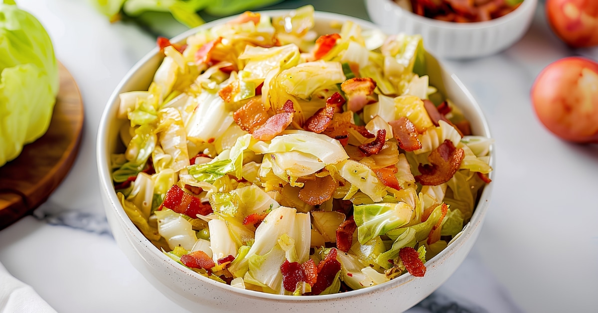 Savory and crispy homemade fried cabbage in a bowl