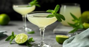 2 Southside Cocktails with mint and lime garnish
