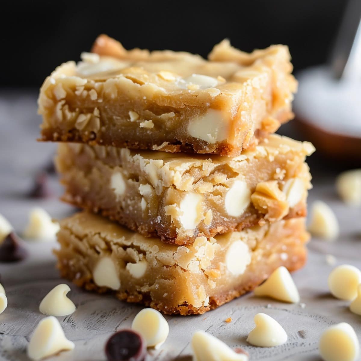 3 White Chocolate Blondies in a Stack