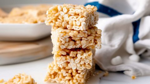 Chewy, gooey and crispy homemade brown butter rice krispie treats