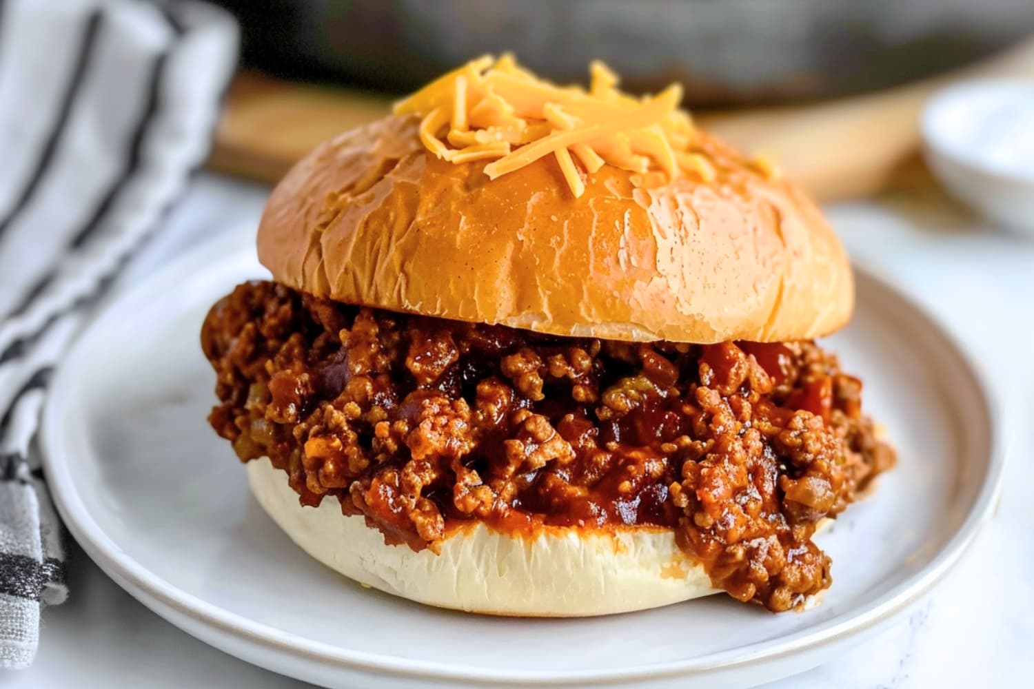 Homemade saucy and juicy barbecue sloppy joes with green bell peppers and onions