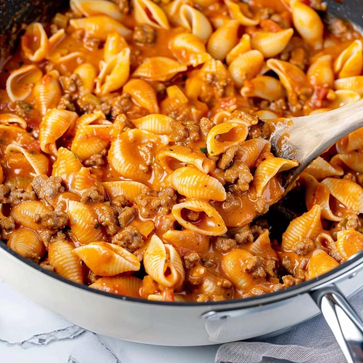 One-Pot Creamy Beef and Shells - Insanely Good