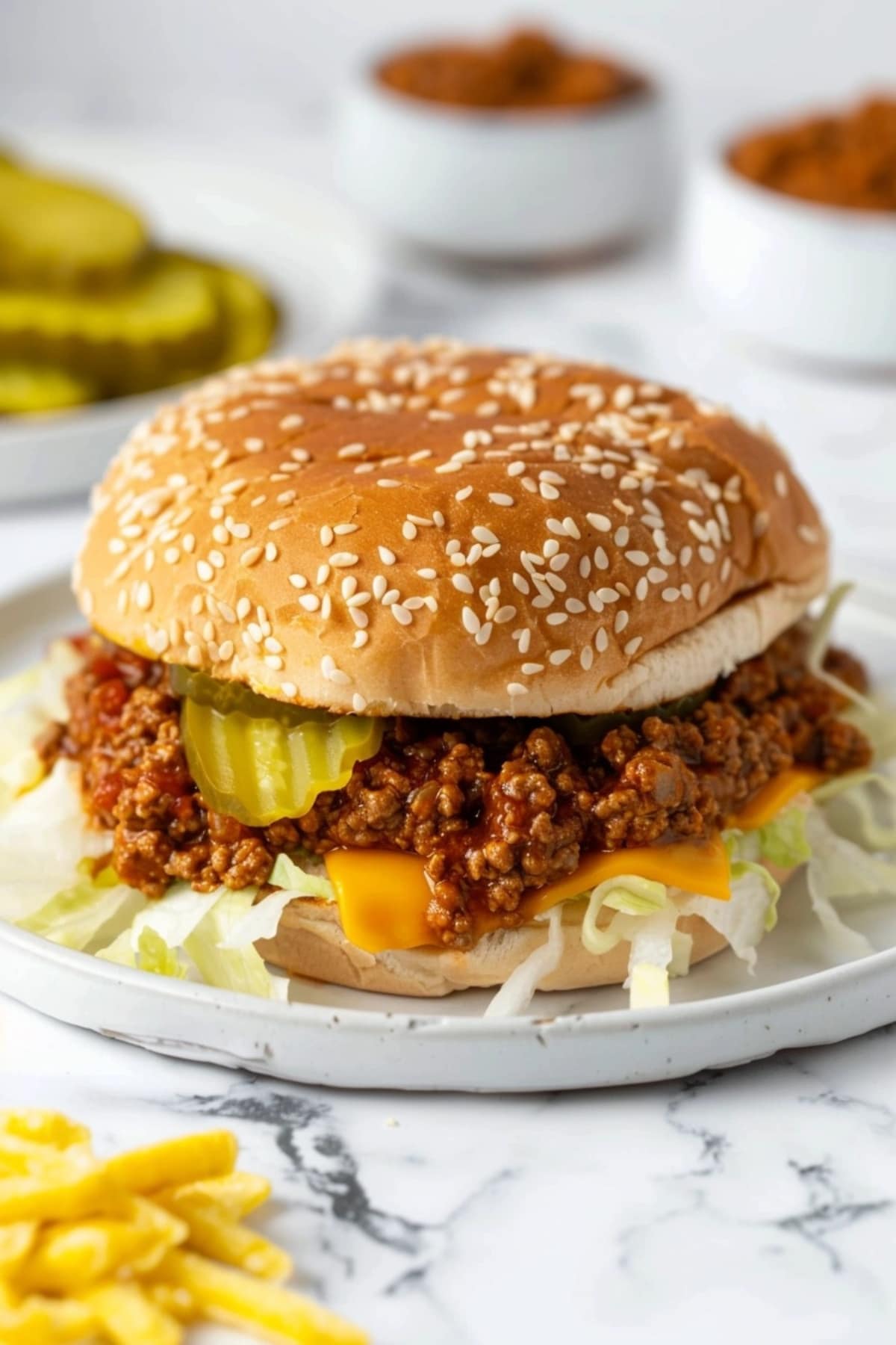 Big Mac sloppy joe burger in a plate.