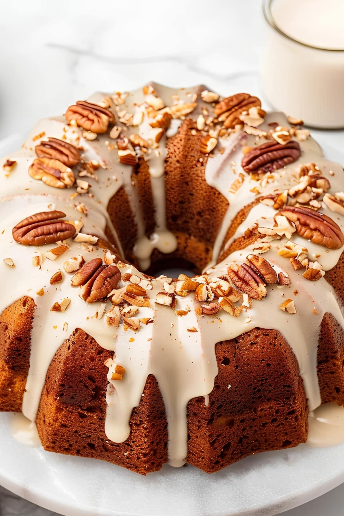 Soft and crunchy butter pecan pound cake, close-up