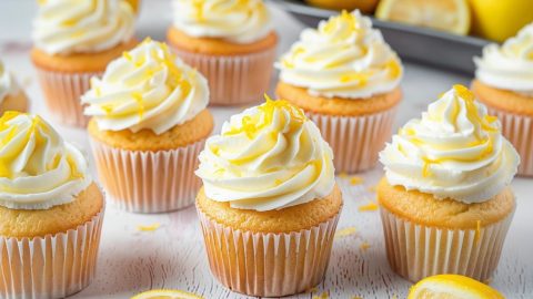 Cupcakes topped with lemon whipped cream.