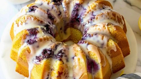 Glazed with white sugar lemon blueberry pound cake.