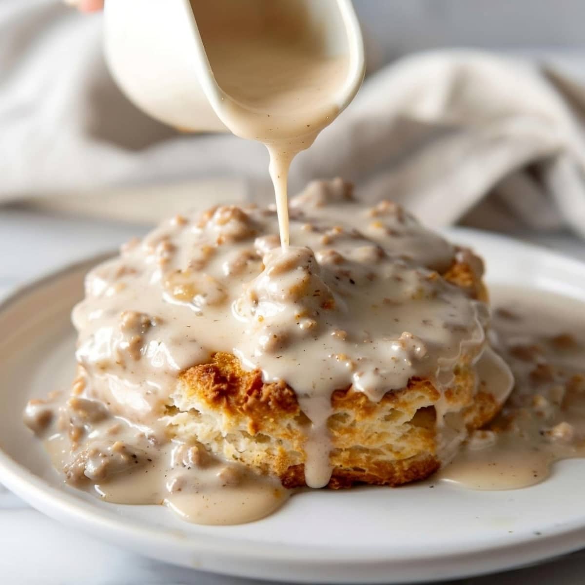 Southern biscuits with creamy gravy, a classic comfort food dish