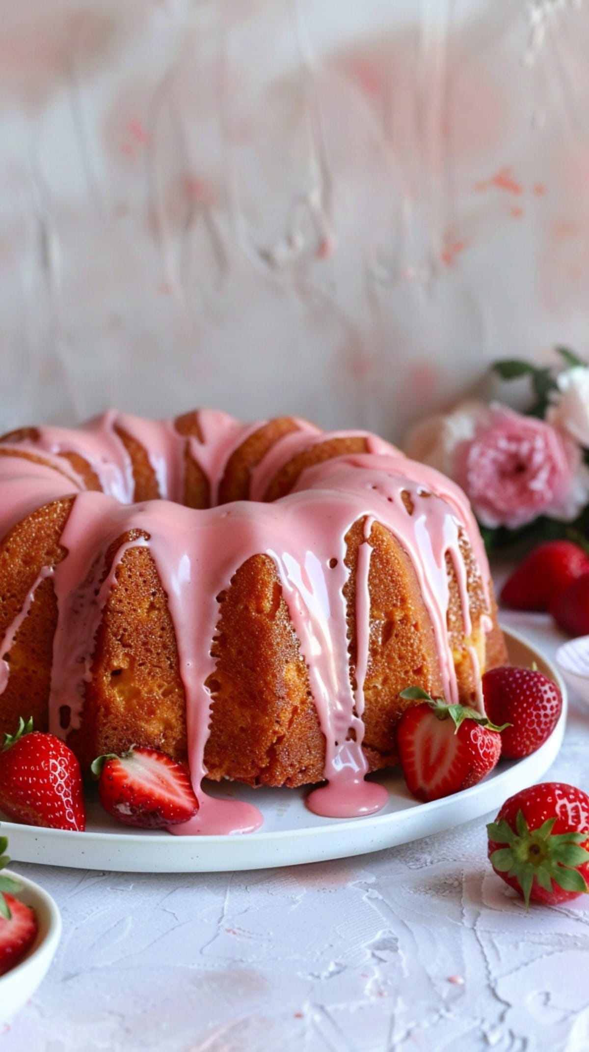 Strawberry Glazed Bundt Cake with Fresh Strawberries