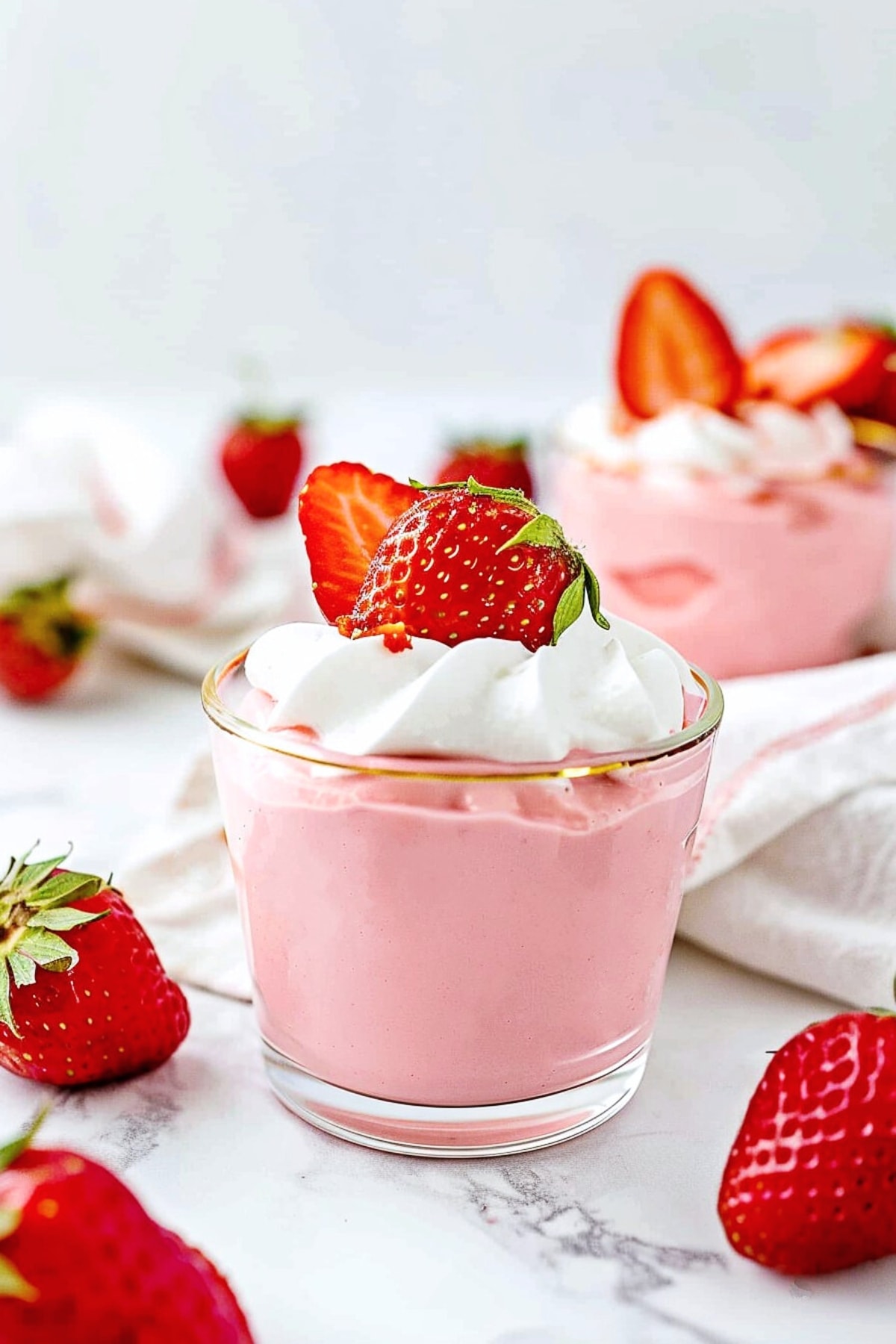 Sweet and refreshing homemade strawberry mousse with whipped cream
