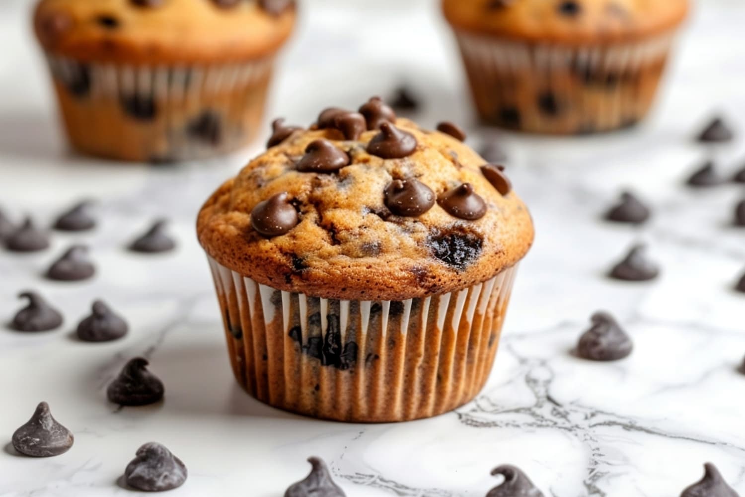 Delicious homemade kodiak cake muffins with chocolate chips filled with blueberries