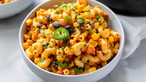 Mexican mac and cheese, made with a combination of corn, black beans and bell peppers