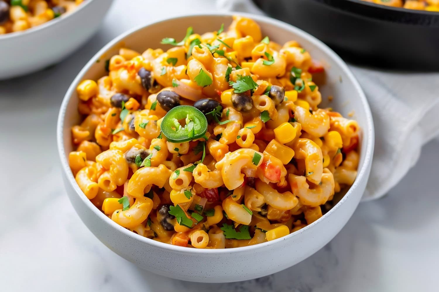 Mexican mac and cheese, made with a combination of corn, black beans and bell peppers