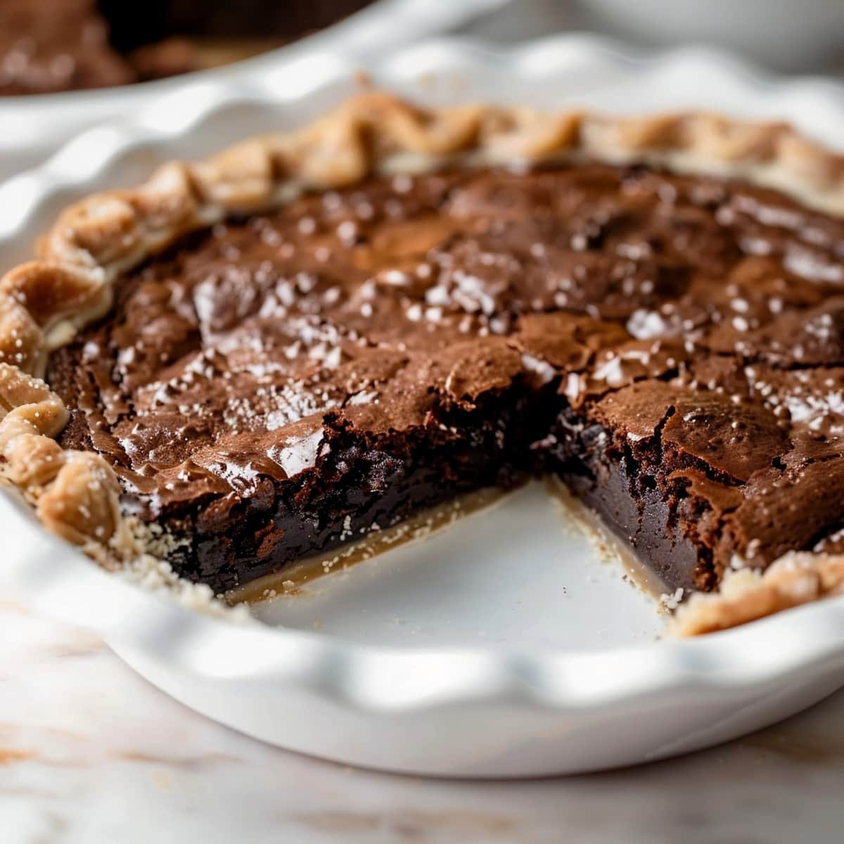 Fudgy and chocolatey brownie pie with crackly crust