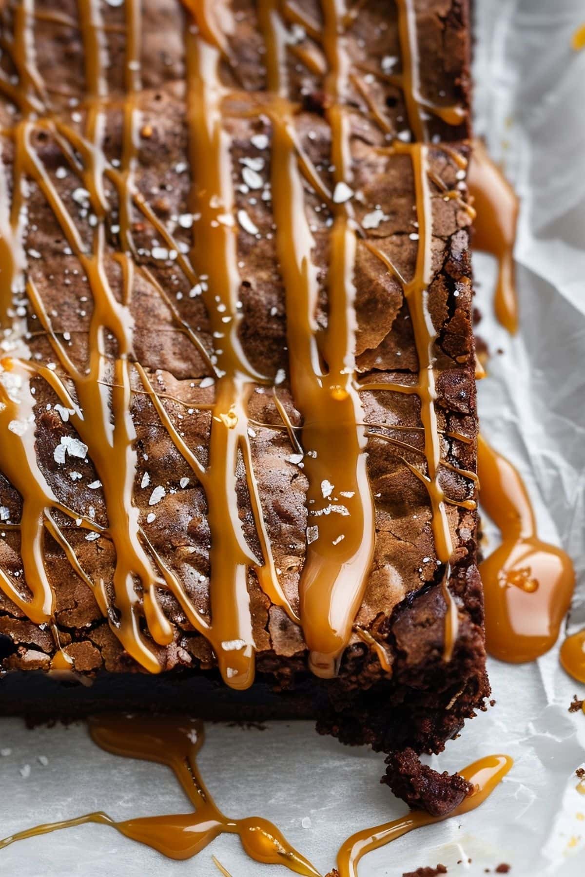 Caramel Brownies on parchment paper