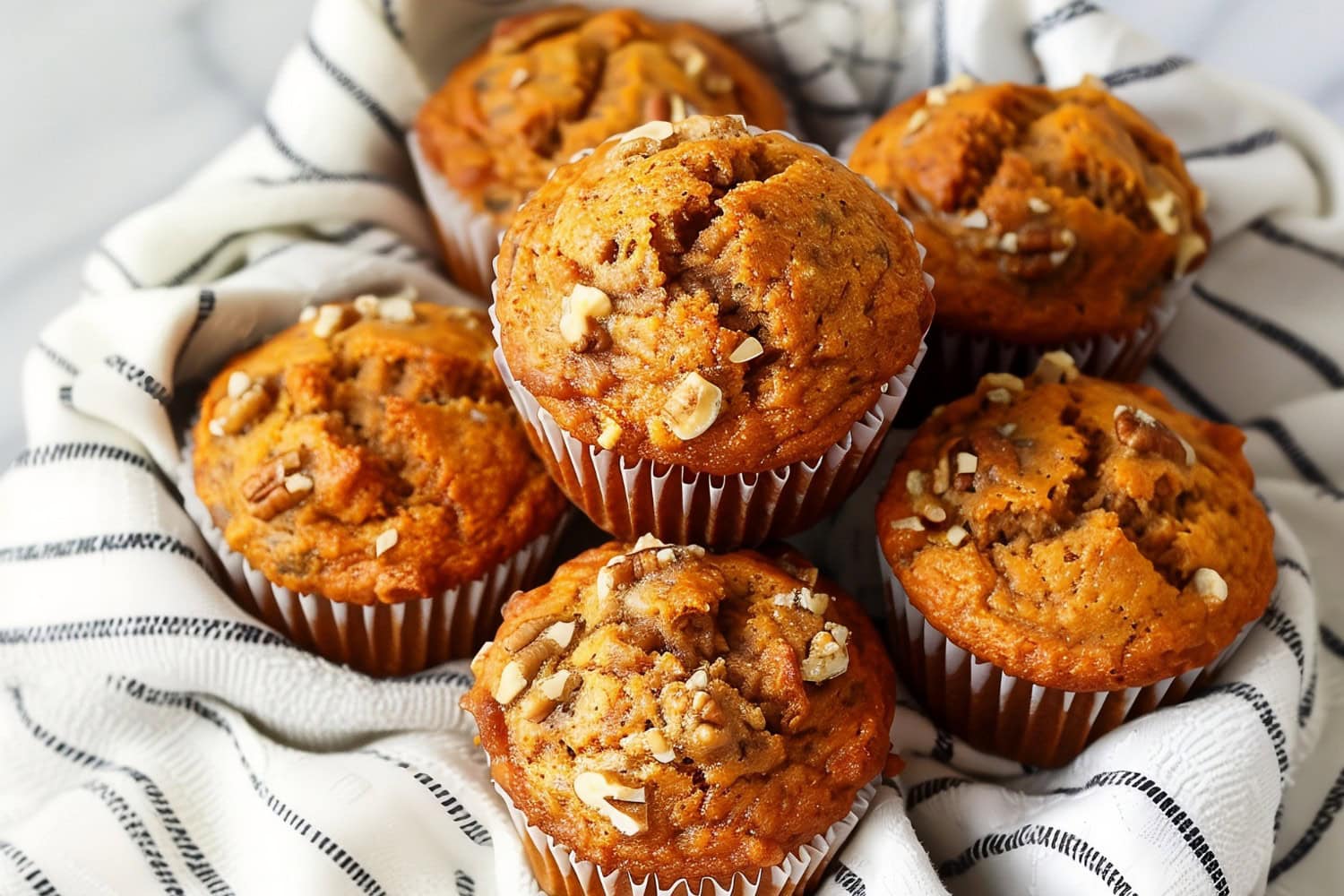 Flavorful carrot muffins, featuring a blend of warm spices and a touch of crunchy nuts