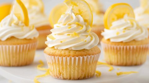 Cupcakes topped with lemon cream cheese frosting