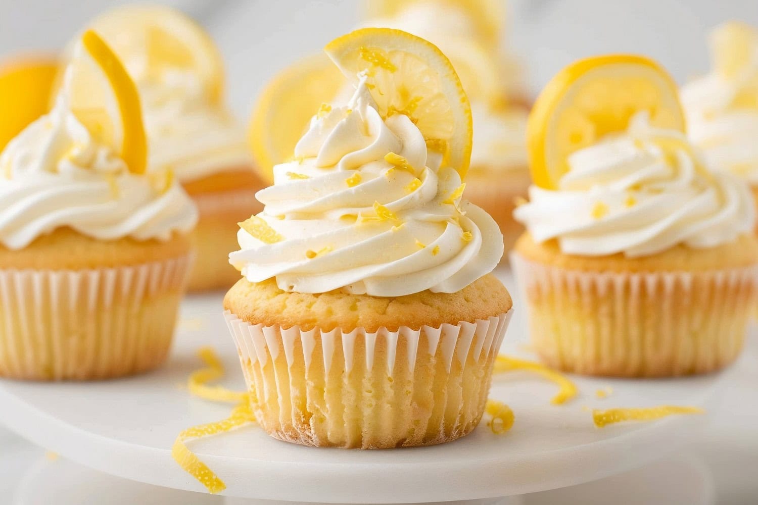 Cupcakes topped with lemon cream cheese frosting