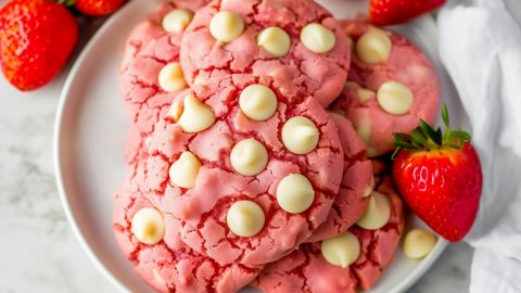 Sweet and soft freshly baked homemade strawberry cake mix cookies