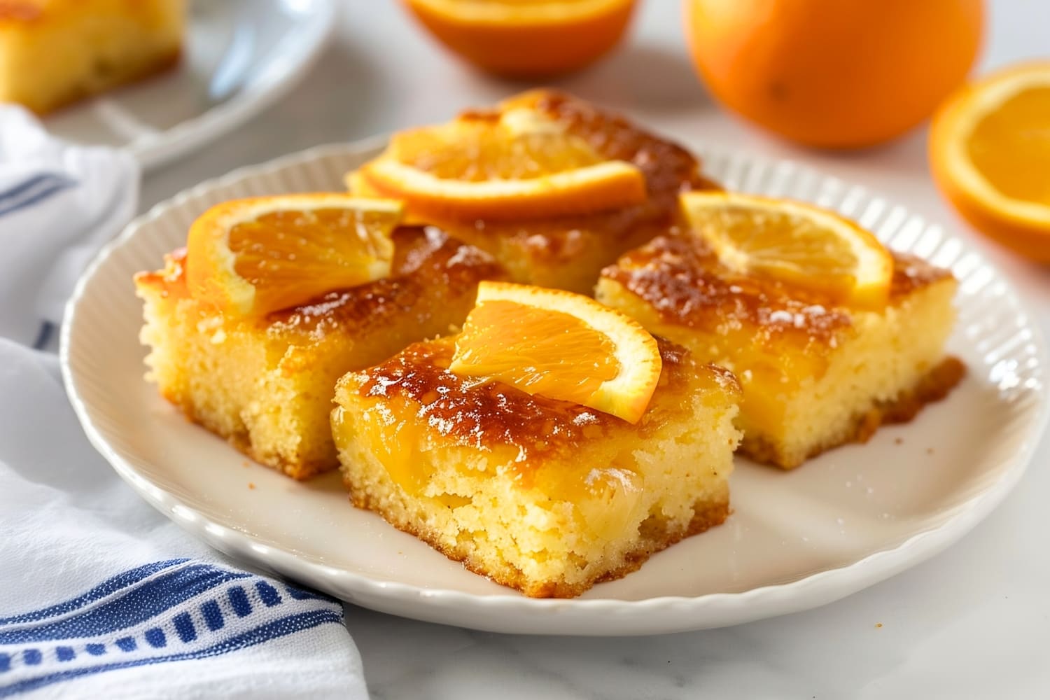 Close-up of a decadent slice of Greek orange cake, showcasing its moist crumb and citrus-infused aroma.