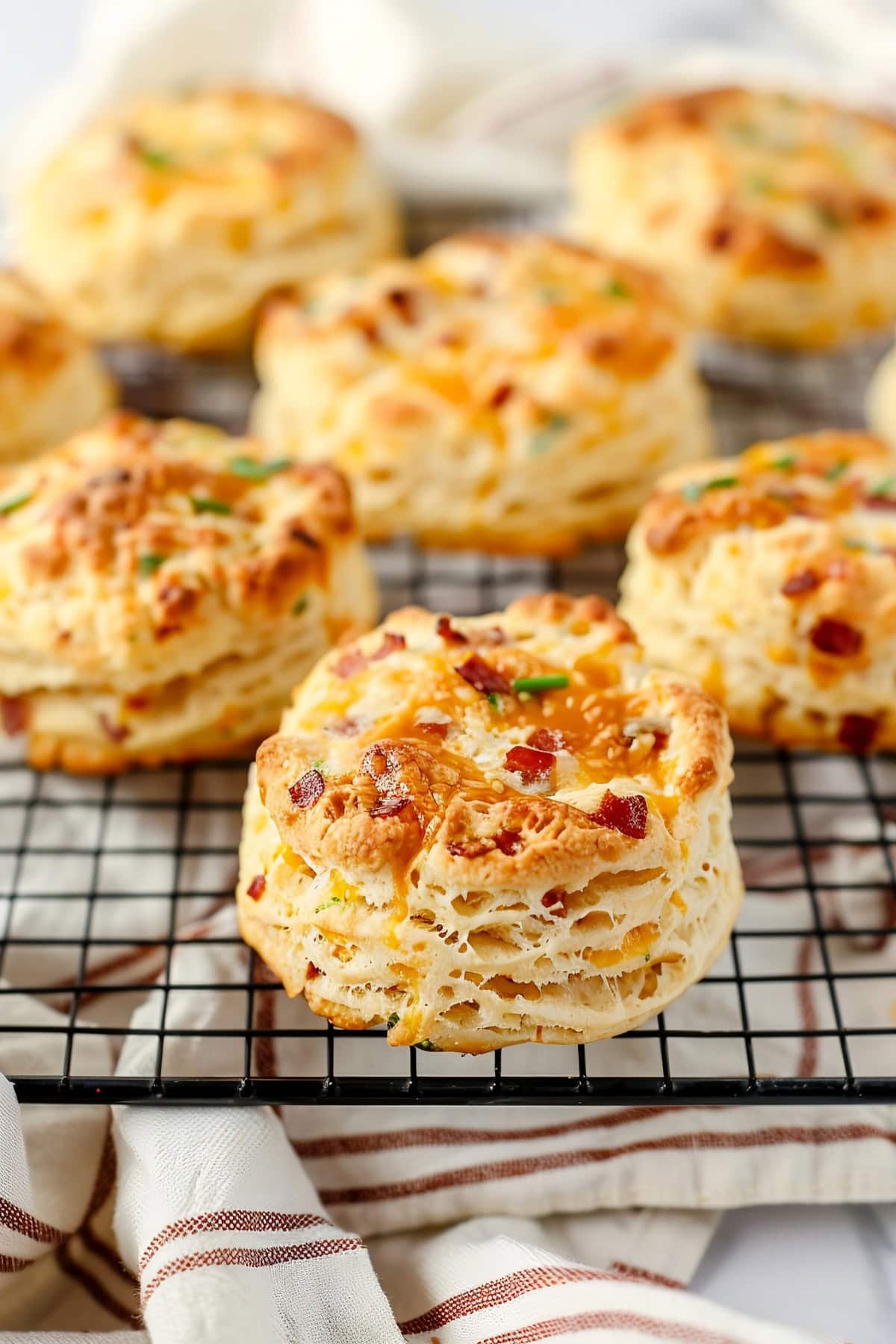 Bacon cheddar biscuits, featuring chives for extra flavor