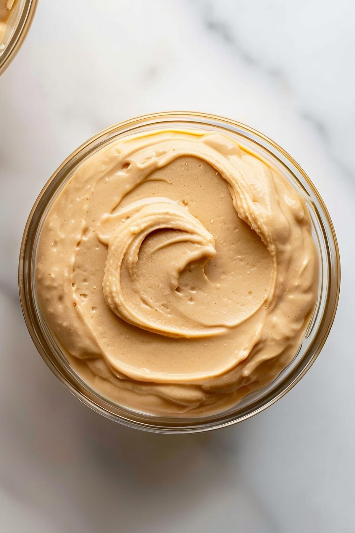 Smooth and creamy peanut butter mousse, overhead view