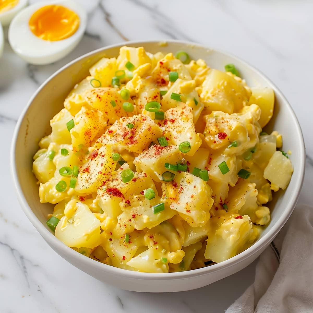 Creamy potato salad with a Southern twist, showcasing mayo-based dressing and pickle relish
