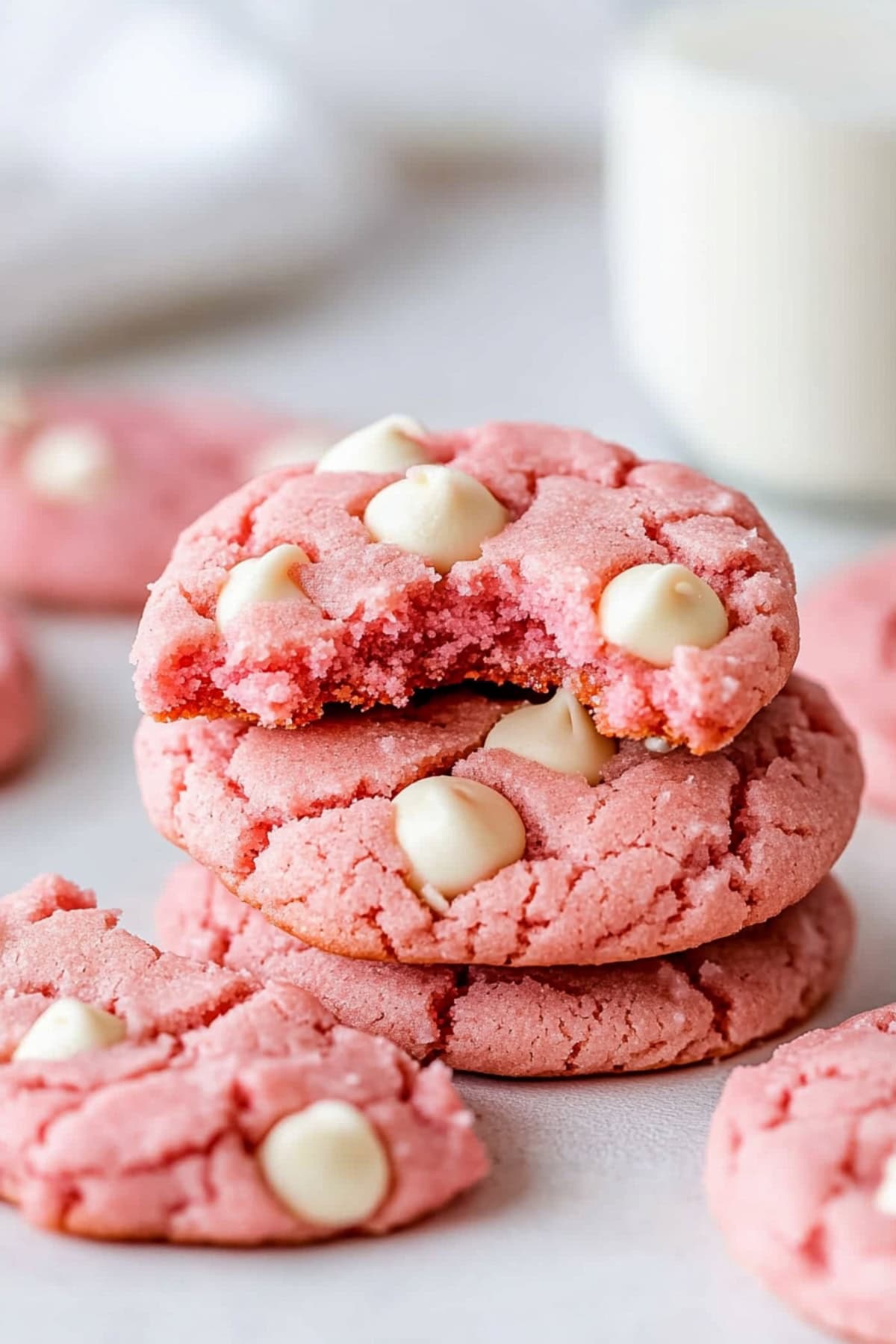 Strawberry Cake Mix Cookies with White Chocolate Chips