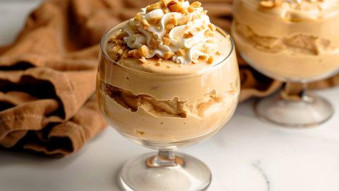 Homemade mousse, crafted with creamy peanut butter, powdered sugar, and whipped cream for a luxurious texture