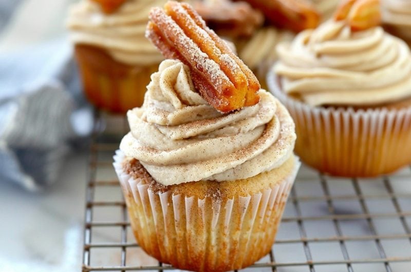 Churro Cupcakes with Cinnamon Cream Cheese Frosting