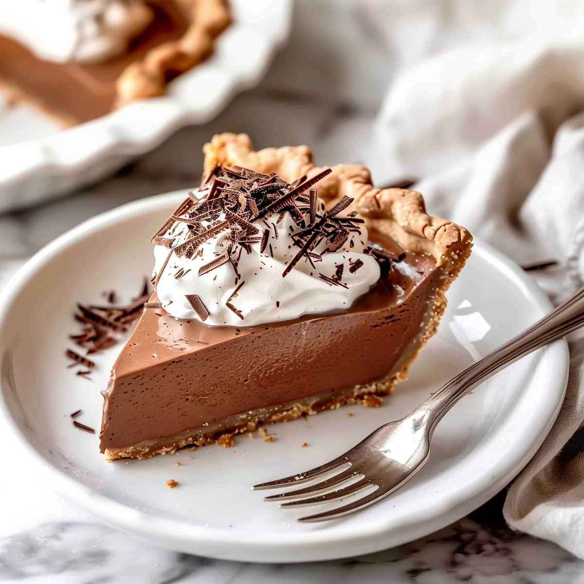Gourmet French silk pie, made with premium chocolate and whipped topping