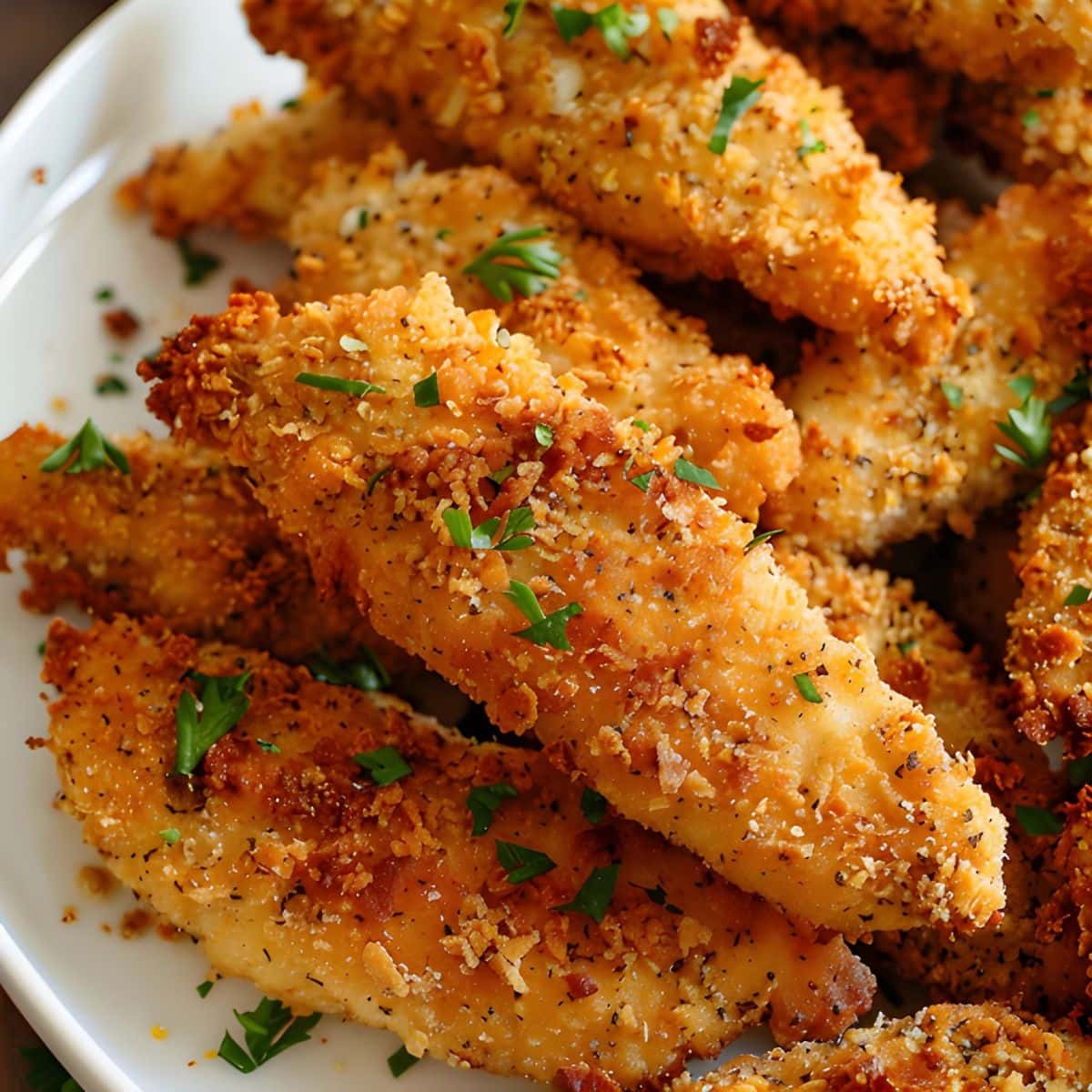Super Close Up of Crispy Baked Chicken Tenders 