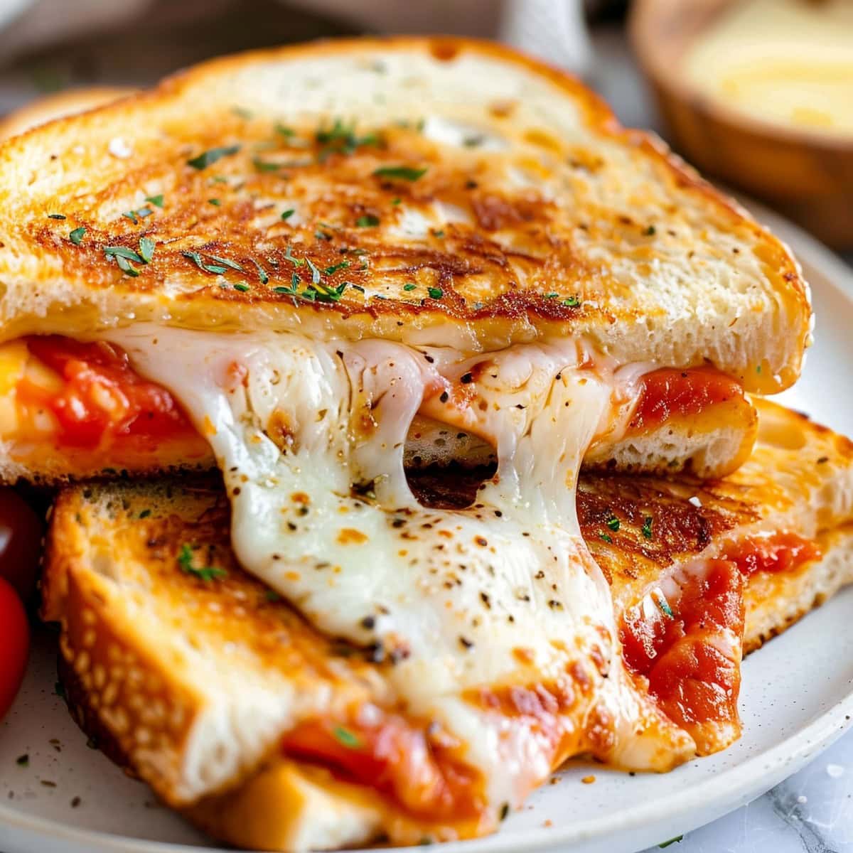 Mouthwatering pizza-inspired grilled cheese with pepperoni, a delicious fusion of two favorite comfort foods