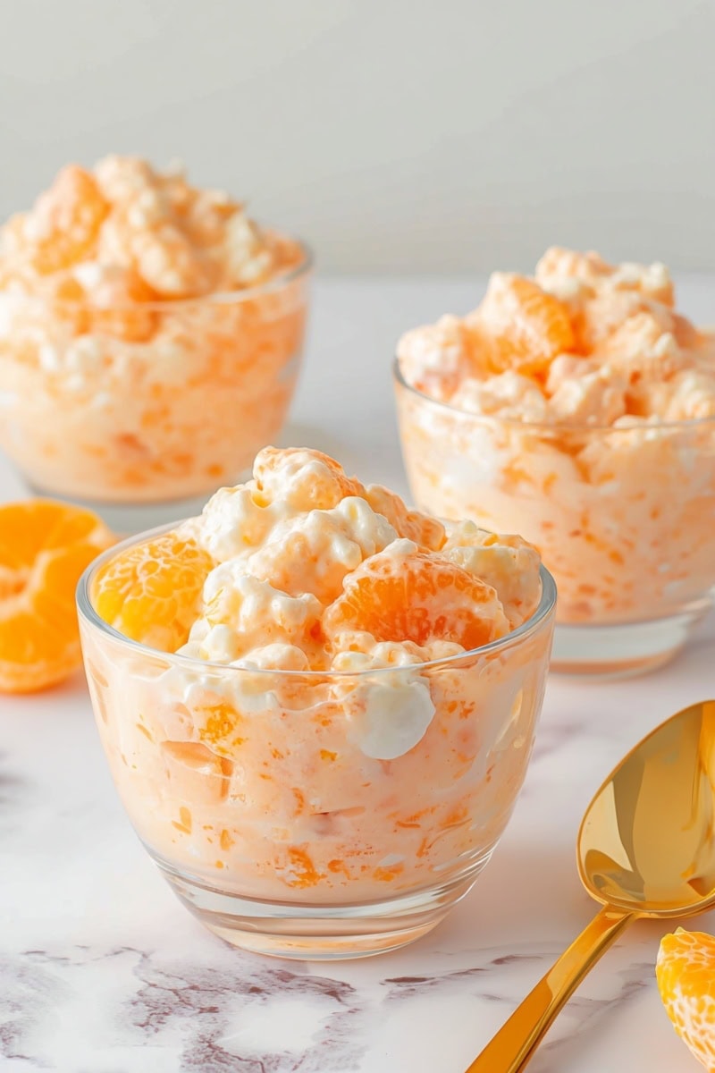 Orange Fluff Salad in 3 glass cups