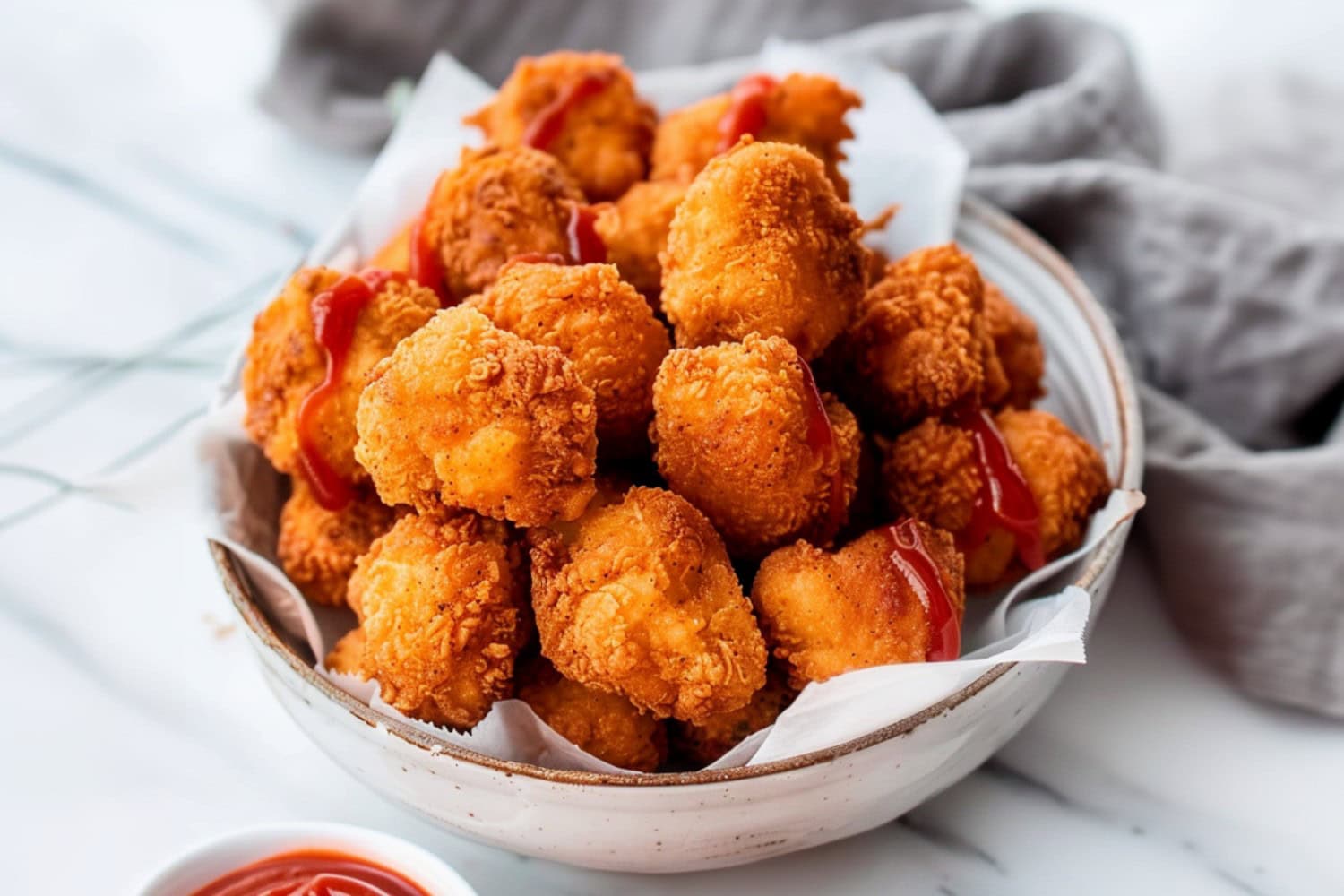 Golden nuggets of popcorn chicken, crunchy on the outside and juicy on the inside