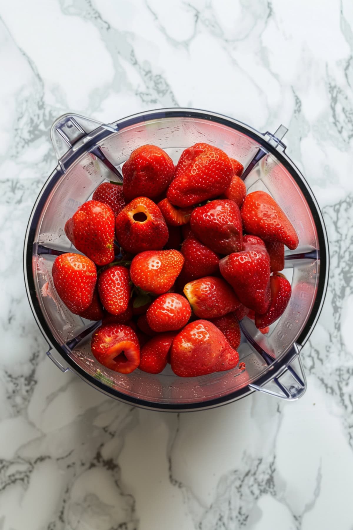Fresh strawberries inside food processor.