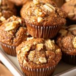 Super Close Up of Banana Nut Muffins on a Square White Plate