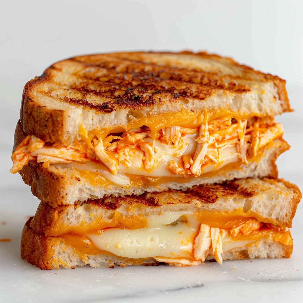 Spicy homemade buffalo chicken breasts in a clean white background.